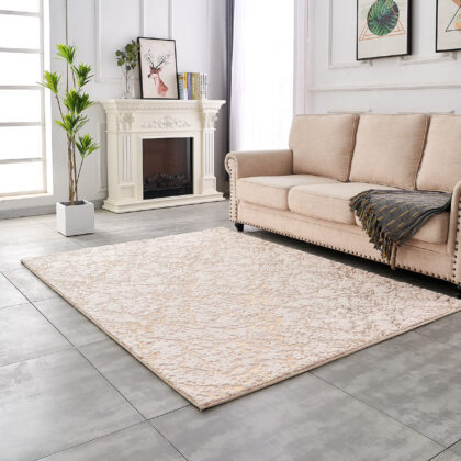 6' x 9' Pink and Gold Faux Fur Abstract Shag Non Skid Area Rug