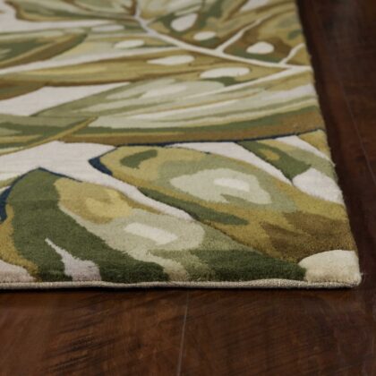 2' X 4' Green Palm Leaves Wool Area Rug