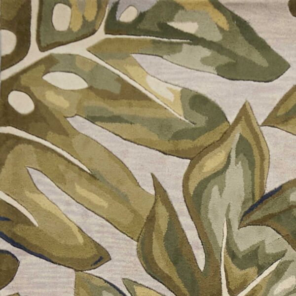 2' X 4' Green Palm Leaves Wool Area Rug