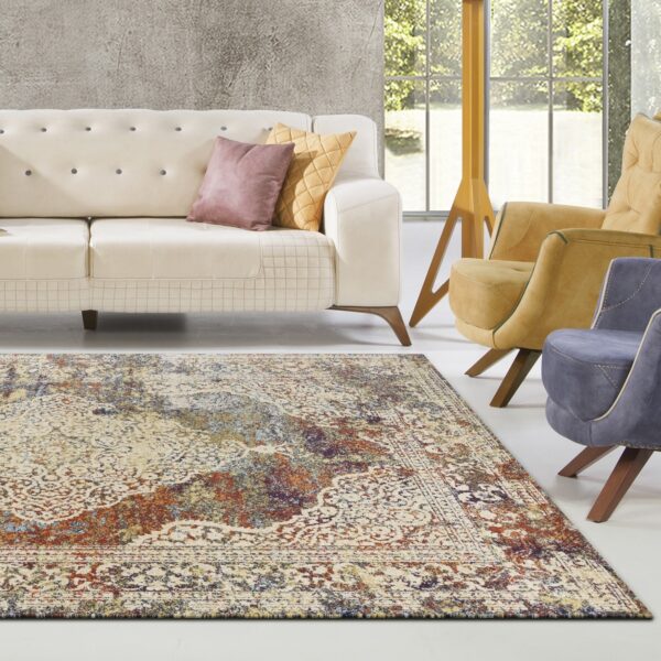 5' X 8' Multi Color Vintage Bordered Indoor Area Rug