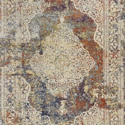 5' X 8' Multi Color Vintage Bordered Indoor Area Rug