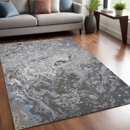 5' x 8' Blue and Gray Abstract Power Loom Area Rug