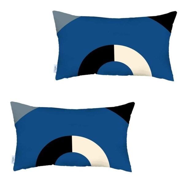 Set Of Two 20" X 12" Blue Gray White And Black Polyester Abstract Zippered Pillow