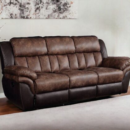 91" Espresso And Black Microfiber Reclining Sofa