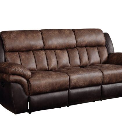 91" Espresso And Black Microfiber Reclining Sofa
