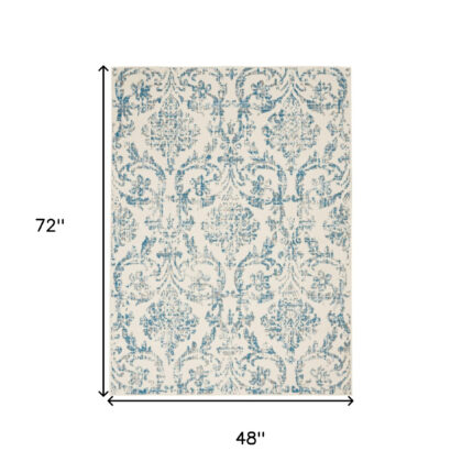 4' X 6' Cream Damask Power Loom Area Rug