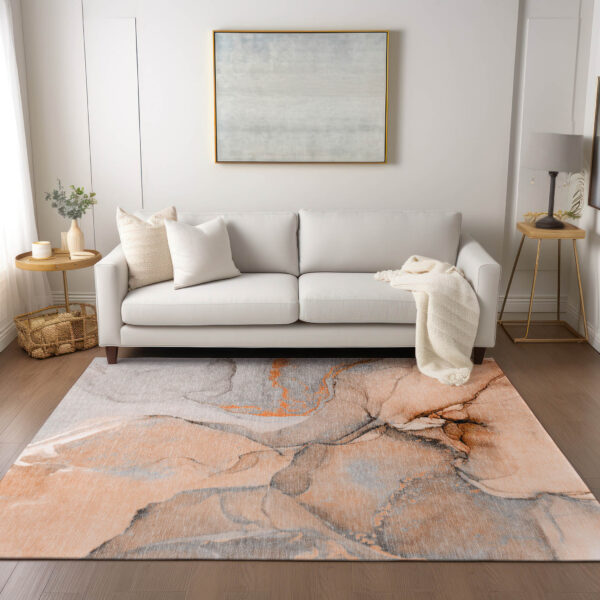 9' X 12' Orange Abstract Washable Non Skid Indoor Outdoor Area Rug