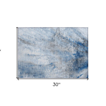 2' X 3' Ivory Blue and Gray Abstract Washable Non Skid Indoor Outdoor Area Rug