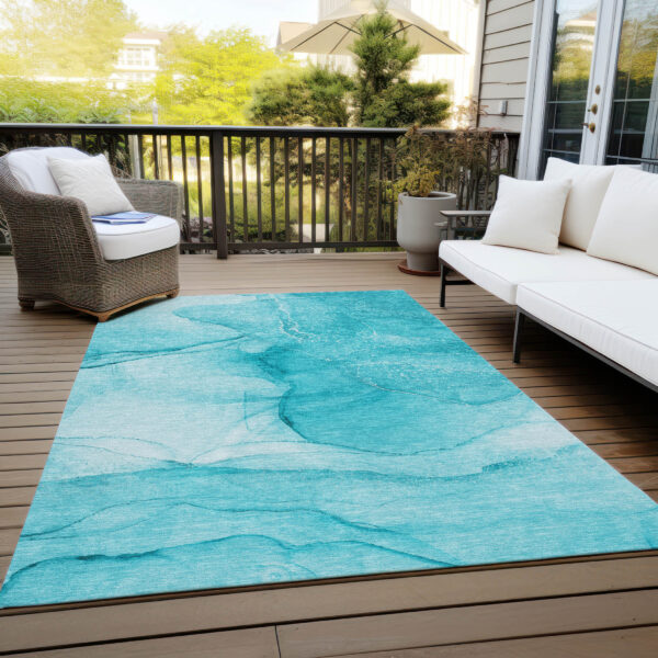 3' X 5' Teal Abstract Washable Non Skid Indoor Outdoor Area Rug