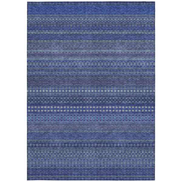 3' X 5' Navy Blue Striped Washable Non Skid Indoor Outdoor Area Rug