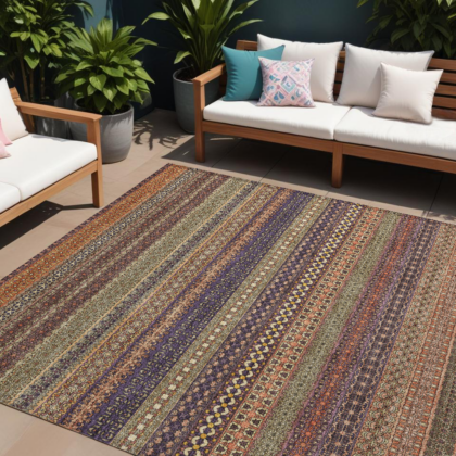 8' X 10' Orange Striped Washable Non Skid Indoor Outdoor Area Rug