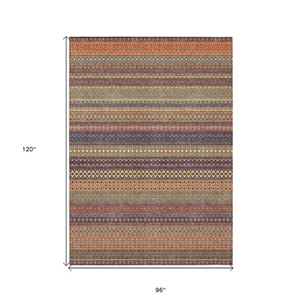 8' X 10' Orange Striped Washable Non Skid Indoor Outdoor Area Rug