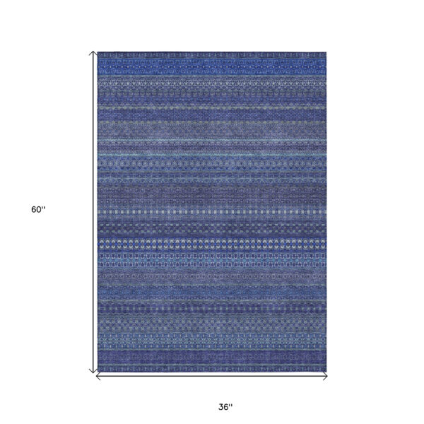 3' X 5' Navy Blue Striped Washable Non Skid Indoor Outdoor Area Rug