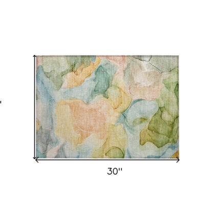 2' X 3' Blue Abstract Washable Non Skid Indoor Outdoor Area Rug