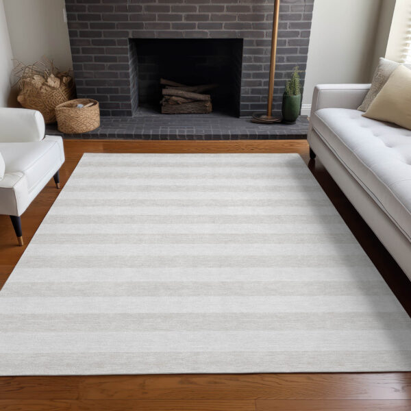 8' X 10' Ivory Striped Washable Indoor Outdoor Area Rug