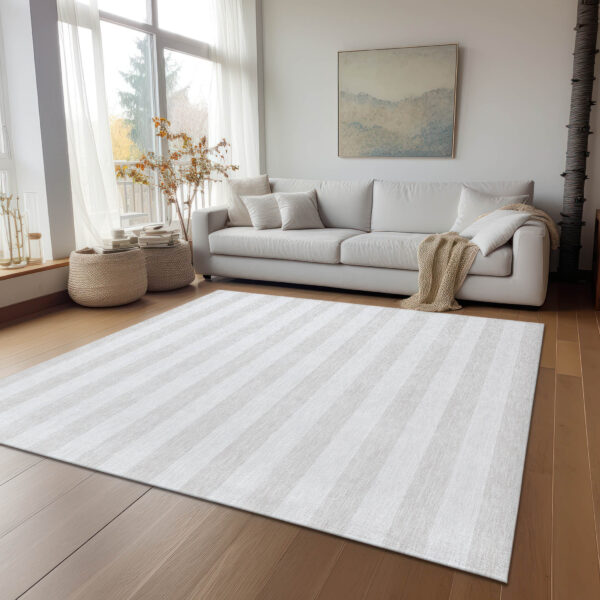 8' X 10' Ivory Striped Washable Indoor Outdoor Area Rug