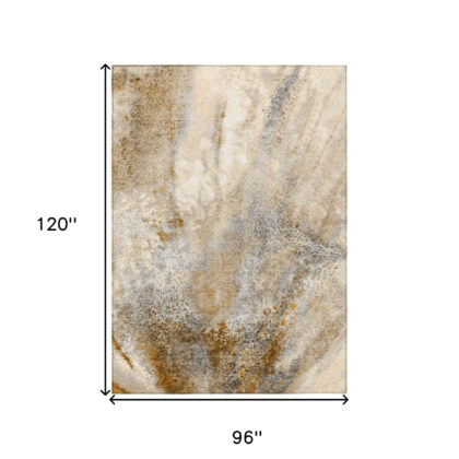 8' X 10' Brown Abstract Washable Non Skid Indoor Outdoor Area Rug