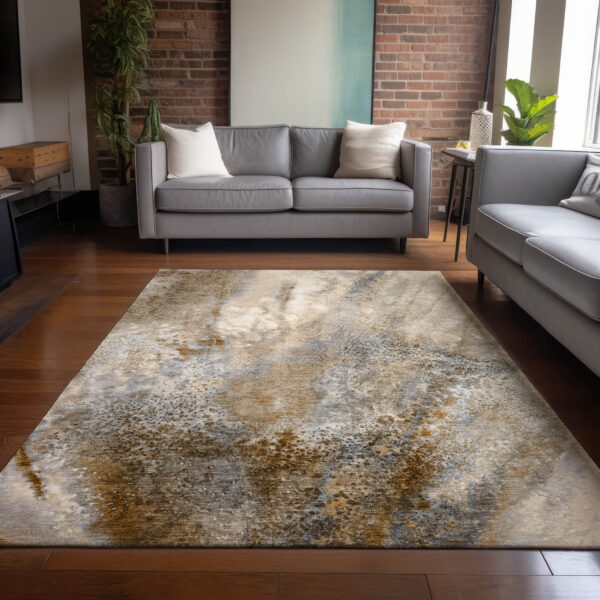 8' X 10' Brown Abstract Washable Non Skid Indoor Outdoor Area Rug
