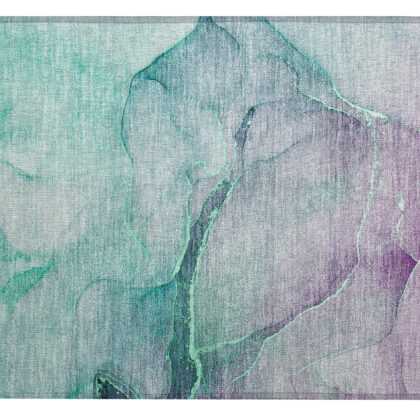 2' X 3' Green Abstract Washable Non Skid Indoor Outdoor Area Rug