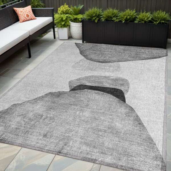 5' X 8' Gray and Black Abstract Washable Non Skid Indoor Outdoor Area Rug