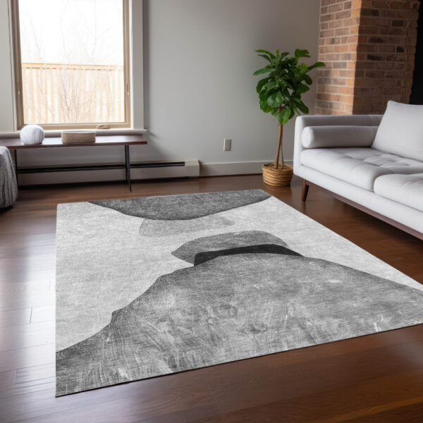 5' X 8' Gray and Black Abstract Washable Non Skid Indoor Outdoor Area Rug