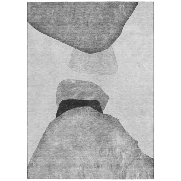 5' X 8' Gray and Black Abstract Washable Non Skid Indoor Outdoor Area Rug
