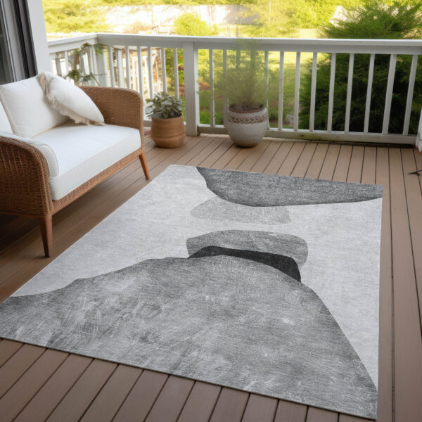 5' X 8' Gray and Black Abstract Washable Non Skid Indoor Outdoor Area Rug