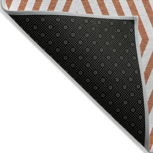 9' X 12' Orange and White Geometric Washable Non Skid Indoor Outdoor Area Rug