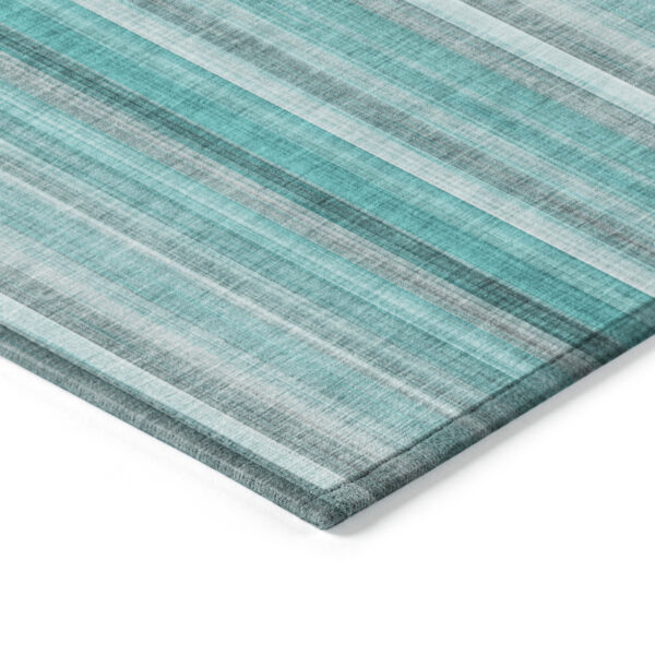 2' X 3' Teal and Gray Striped Washable Non Skid Indoor Outdoor Area Rug