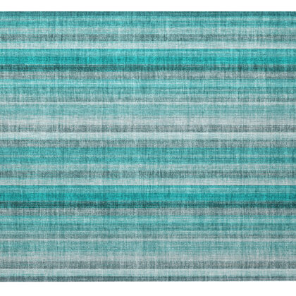 2' X 3' Teal and Gray Striped Washable Non Skid Indoor Outdoor Area Rug