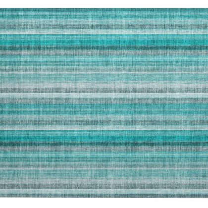 2' X 3' Teal and Gray Striped Washable Non Skid Indoor Outdoor Area Rug