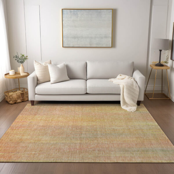 3' X 5' Yellow and Orange Striped Washable Non Skid Indoor Outdoor Area Rug