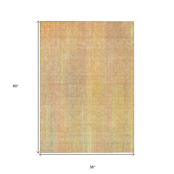 3' X 5' Yellow and Orange Striped Washable Non Skid Indoor Outdoor Area Rug