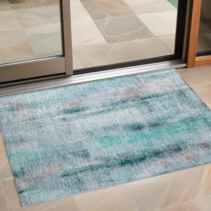2' X 3' Teal Washable Non Skid Indoor Outdoor Area Rug
