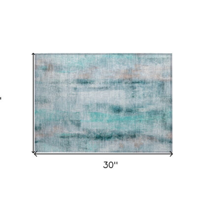 2' X 3' Teal Washable Non Skid Indoor Outdoor Area Rug