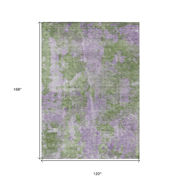 10' X 14' Green and Purple Abstract Washable Non Skid Indoor Outdoor Area Rug