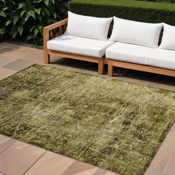 9' X 12' Green Abstract Washable Non Skid Indoor Outdoor Area Rug
