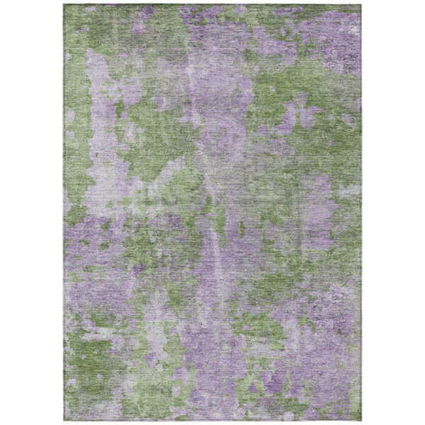 10' X 14' Green and Purple Abstract Washable Non Skid Indoor Outdoor Area Rug
