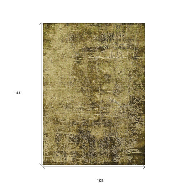 9' X 12' Green Abstract Washable Non Skid Indoor Outdoor Area Rug