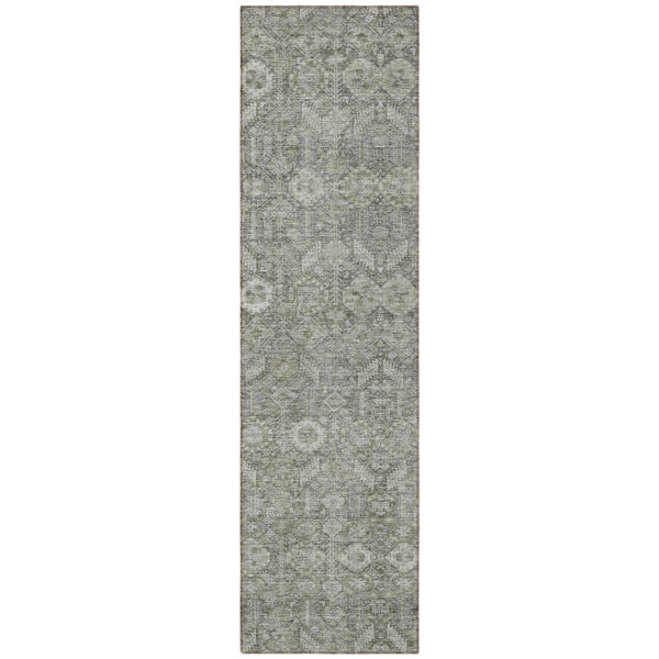 8' Runner Cream and Tan Floral Washable Non Skid Indoor Outdoor Runner Rug