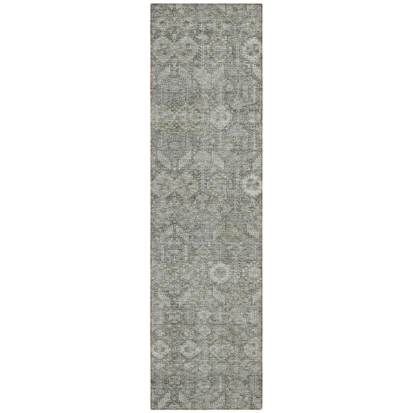 8' Runner Cream and Tan Floral Washable Non Skid Indoor Outdoor Runner Rug