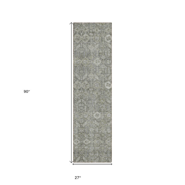 8' Runner Cream and Tan Floral Washable Non Skid Indoor Outdoor Runner Rug