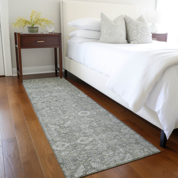 8' Runner Cream and Tan Floral Washable Non Skid Indoor Outdoor Runner Rug