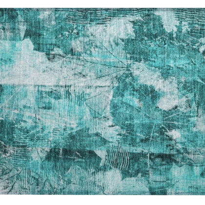 2' X 3' Teal Floral Washable Non Skid Indoor Outdoor Area Rug