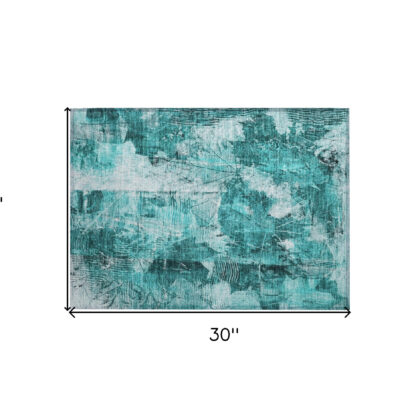 2' X 3' Teal Floral Washable Non Skid Indoor Outdoor Area Rug