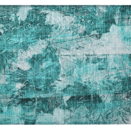 2' X 3' Teal Floral Washable Non Skid Indoor Outdoor Area Rug