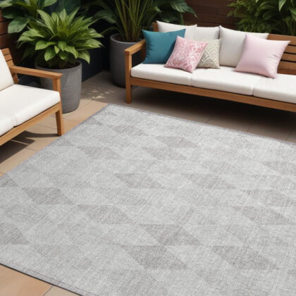 8' X 10' Gray Geometric Washable Non Skid Indoor Outdoor Area Rug