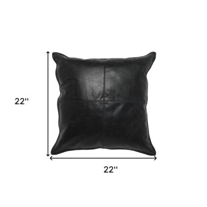 22" X 22" Black Leather Zippered Pillow