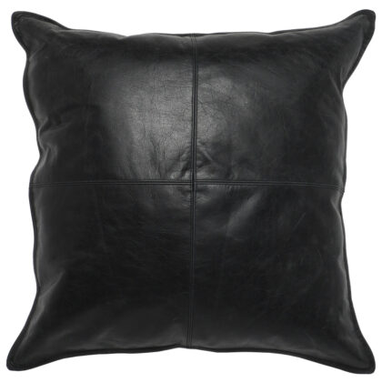 22" X 22" Black Leather Zippered Pillow