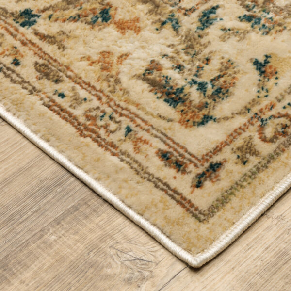 10' X 13' Beige Gold And Teal Oriental Power Loom Stain Resistant Area Rug